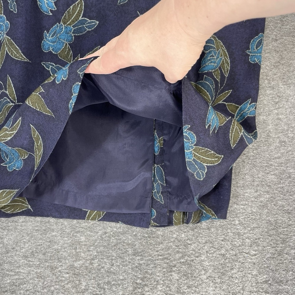 Vintage Rena Rowan Maxi Skirt 14W Blue Floral Straight Lined Slit Modest 90s - Picture 4 of 16